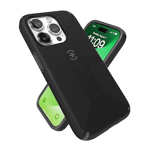 Speck Magsafe Case For Iphone 15 Pro - Drop & Camera Protection, Soft-Touch Secure Grip, Wireless Charging Compatible, Fits All 6.1 Inch Models Including Iphone 14 &13 Pro - Grip Black