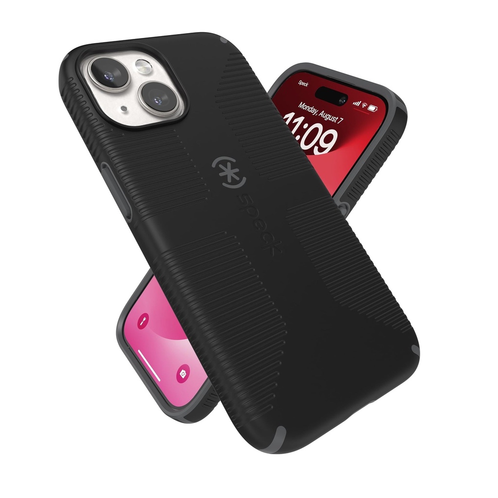 Speck Iphone 15 Case - Built For Magsafe, Drop Protection Grip – For Iphone 15 Iphone 14 & Iphone 13 - Scratch Resistant, Soft Touch, 6.1 Inch Phone Case - Candyshell Grip Black/Slate Grey