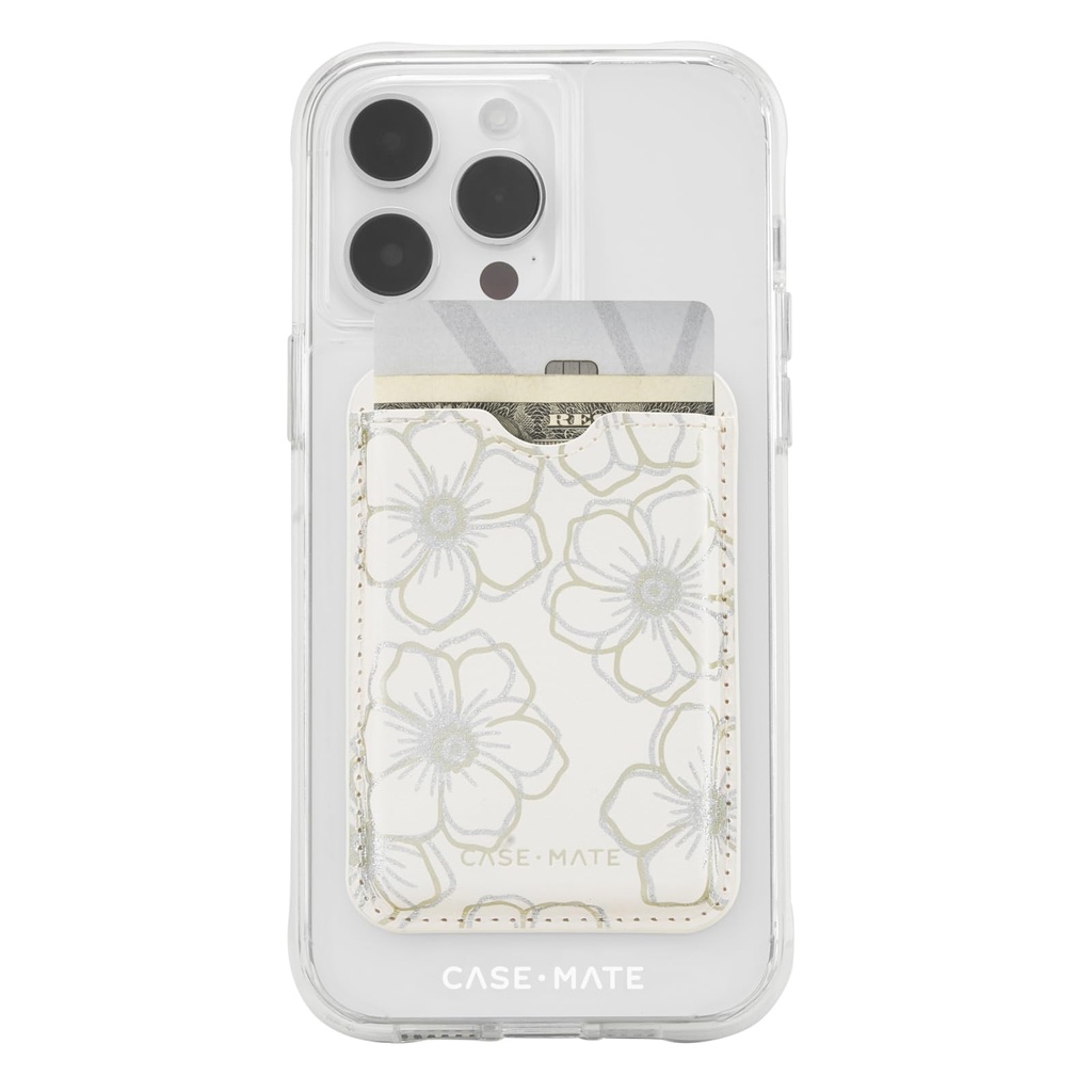 Case-Mate Magnetic Wallet For Iphone [Card Holder] Vegan Leather Magsafe Case [Holds Up To 3 Cards]- Detachable Magnetic Phone Wallet - For Iphone 17 Pro Max And Older, Pixel 10 - Floral Gems