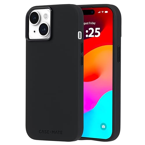 Case-Mate Iphone 15 Case - Silicone Black [12ft Drop Protection] [Compatible With Magsafe] Magnetic Cover With Soft Silicone Material For Iphone 15 6.1", Anti-Scratch, Shock Absorbent Material