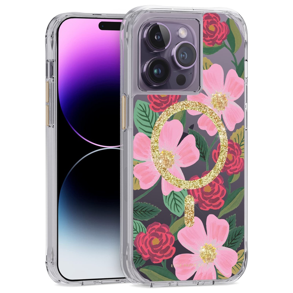 Rifle Paper Co. Iphone 14 Pro Case [Compatible With Magsafe] [10ft Drop Protection] Cute Iphone Case 6.1" With Floral Pattern, Anti-Scratch Tech, Shockproof Material, Slim Fit - Rose Garden