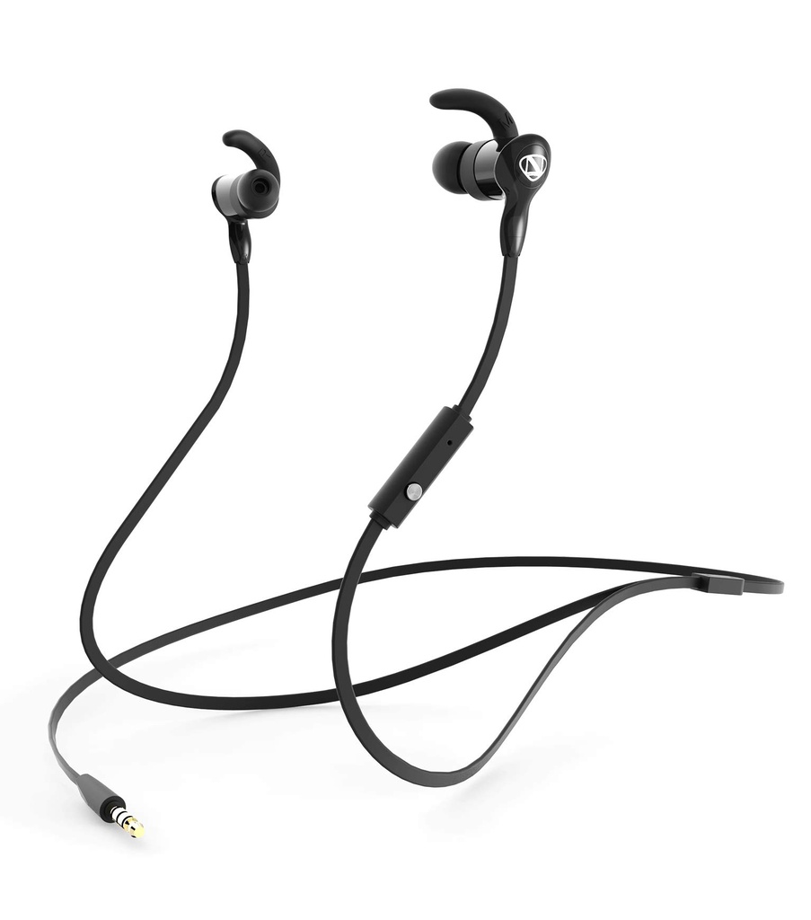 Ncredible Ax-P Wired Earbuds, Rich Balanced Sound, Secure Noise-Isolating Fit, Custom Ear Tip And Hook Sizes, In-Line Mic And Controls, Black