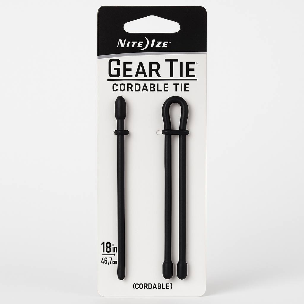 Nite Ize Gear Tie Cordable, The Original Reusable Rubber Twist Tie With Stretch-Loop For Cord Management + Storage, 18-Inch, Black, 2 Pack, Made In The Usa (Gtk18-01-2r6)